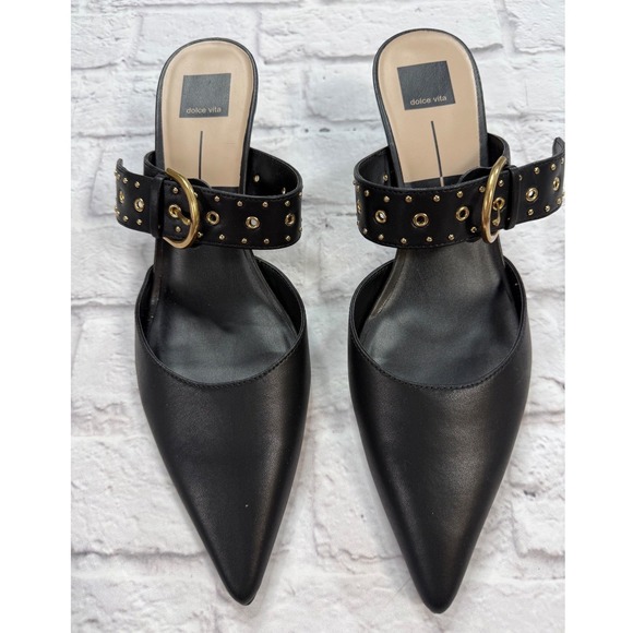 Dolce Vita Shoes - Dolce Vita Karlyn Mules Womens 13 Black Excellent Studded Buckle Pointed Toe